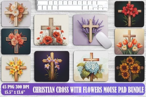 Christian Cross with Flowers Mouse Pad Backgrounds Bundle