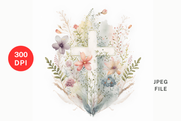 Easter Floral Cross Illustrations