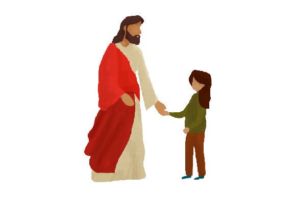 Jesus Christ with a Little Girl, Watercolor
