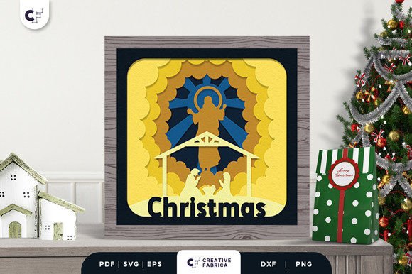 Lighted Nativity 3D Shadow Box SVG