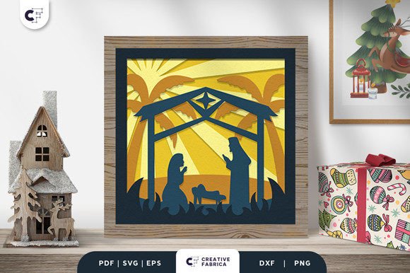 Nativity Scene 3D Light Box Paper Cut for Christmas