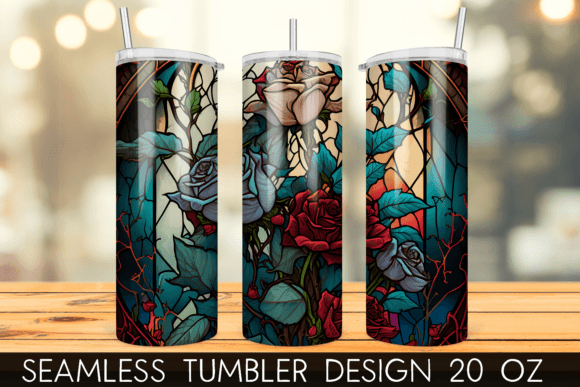 Rose Stain Glass Tumbler Sublimation Print Templates