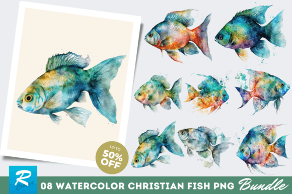 Watercolor Christian Fish Clipart Bundle & Crafts